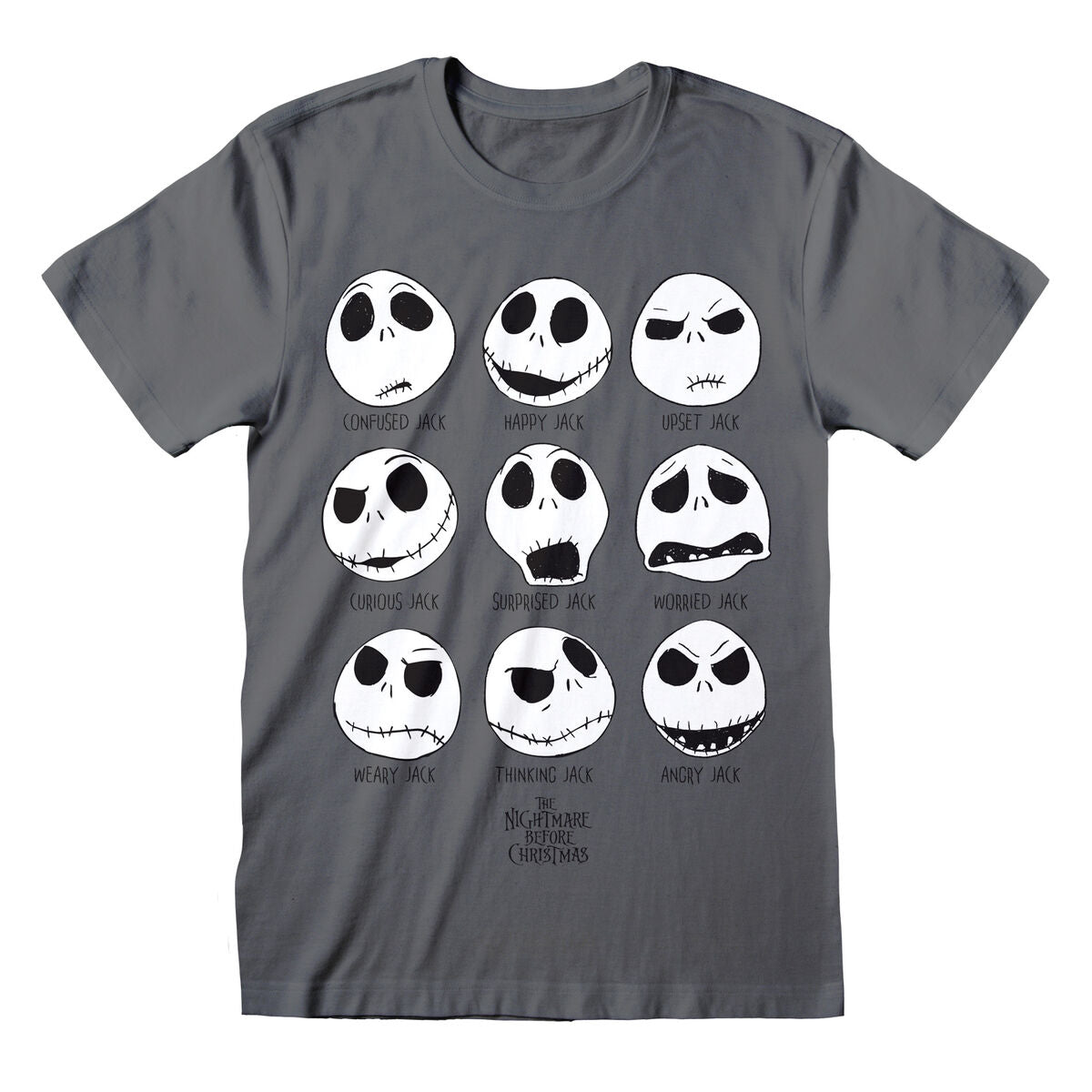 The Nightmare Before Christmas Unisex Kurzarm-T-Shirt Many Faces Dunkelgrau