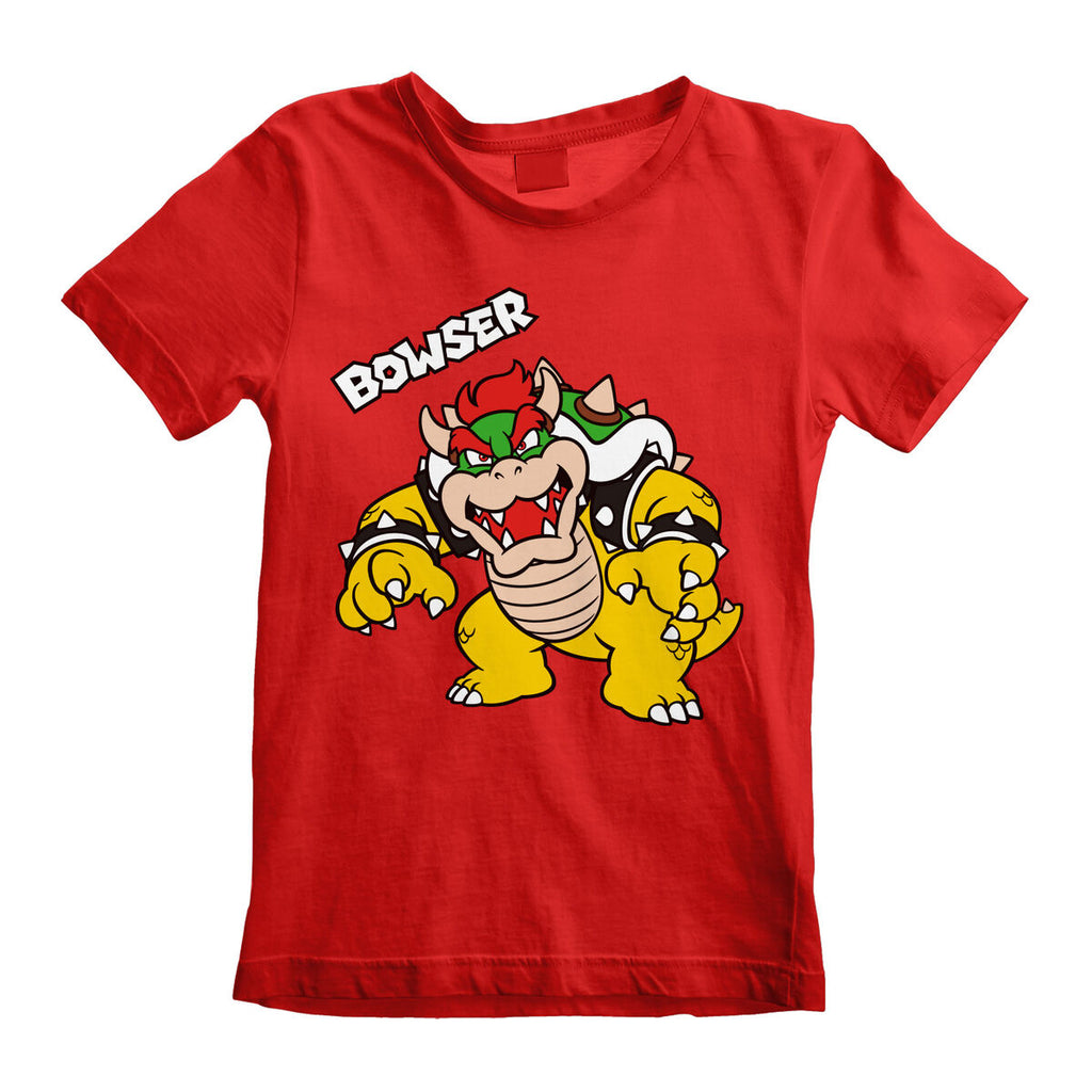 Super Mario Kinder-Kurzarm-T-Shirt Bowser Text Rot – 5-6 Years
