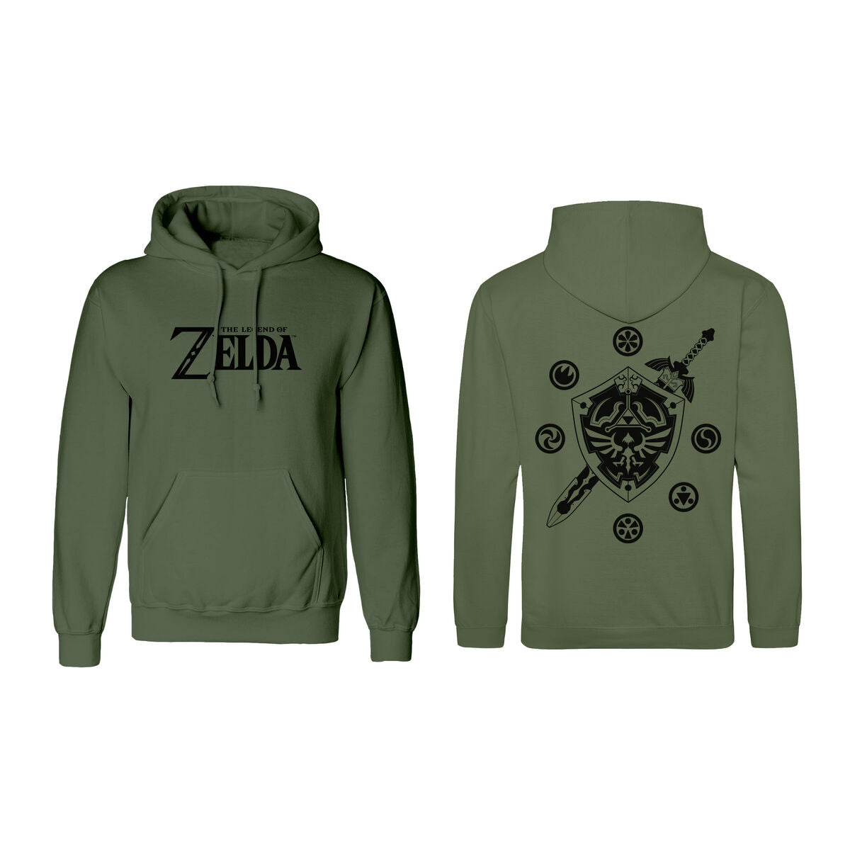 The Legend of Zelda Unisex-Hoodie Logo & Shield Grün – XXL