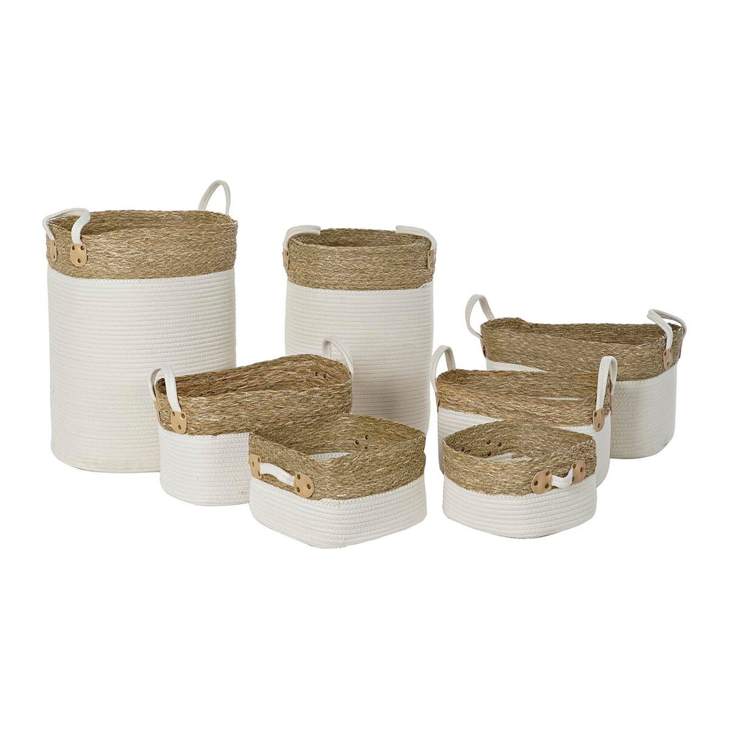 DKD Home Decor Korb-Set Weiß Braun Natural Fibre – Produktansicht 1