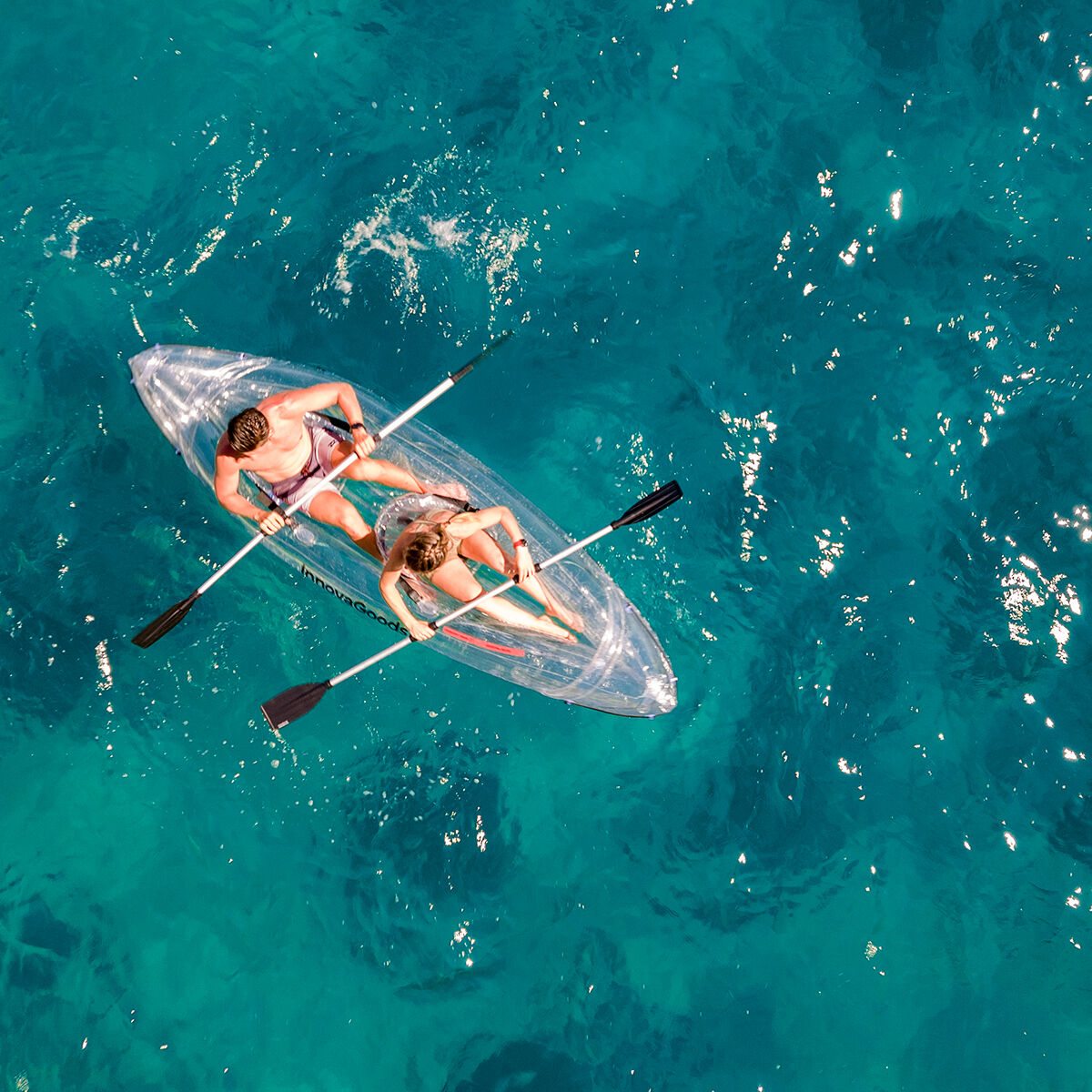 InnovaGoods Aufblasbares transparentes Kajak mit Zubehör Paros 312 cm 2 Personen – Produktansicht 5