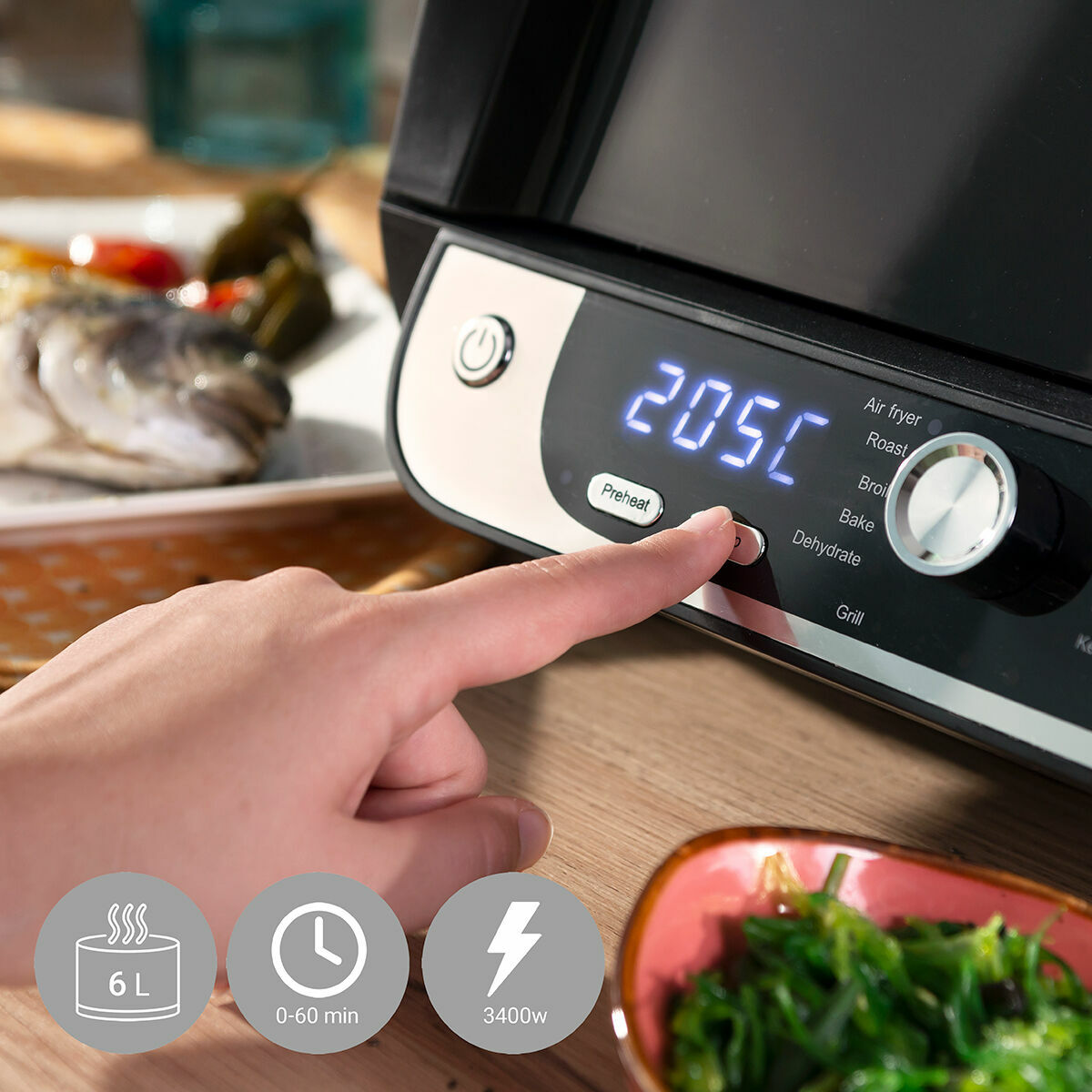 InnovaGoods Heißluftfritteuse mit Grill, Zubehör & Recipe Book Fryinn 12-in-1 6000 Schwarz – Produktansicht 5