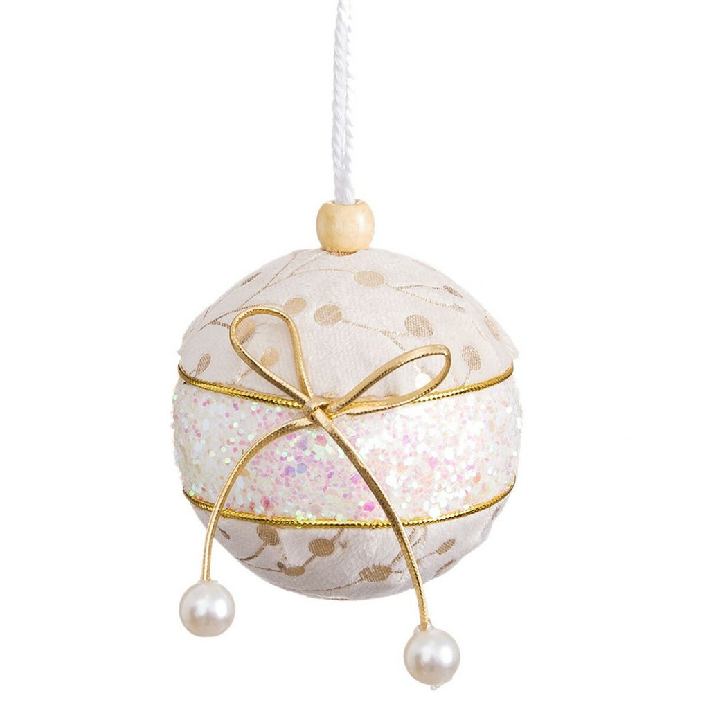 Weihnachtskugeln Weiß Gold Polyfoam Stoff Lasso – Produktansicht 1