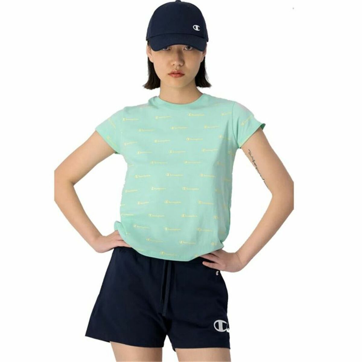 Champion Damen Kurzarm T-Shirt Rundhals Croptop Aquamarin - BYAG.T-ShirtChampionBYAG.S6448408Champion Damen Kurzarm T-Shirt Rundhals Croptop Aquamarin – XLXL