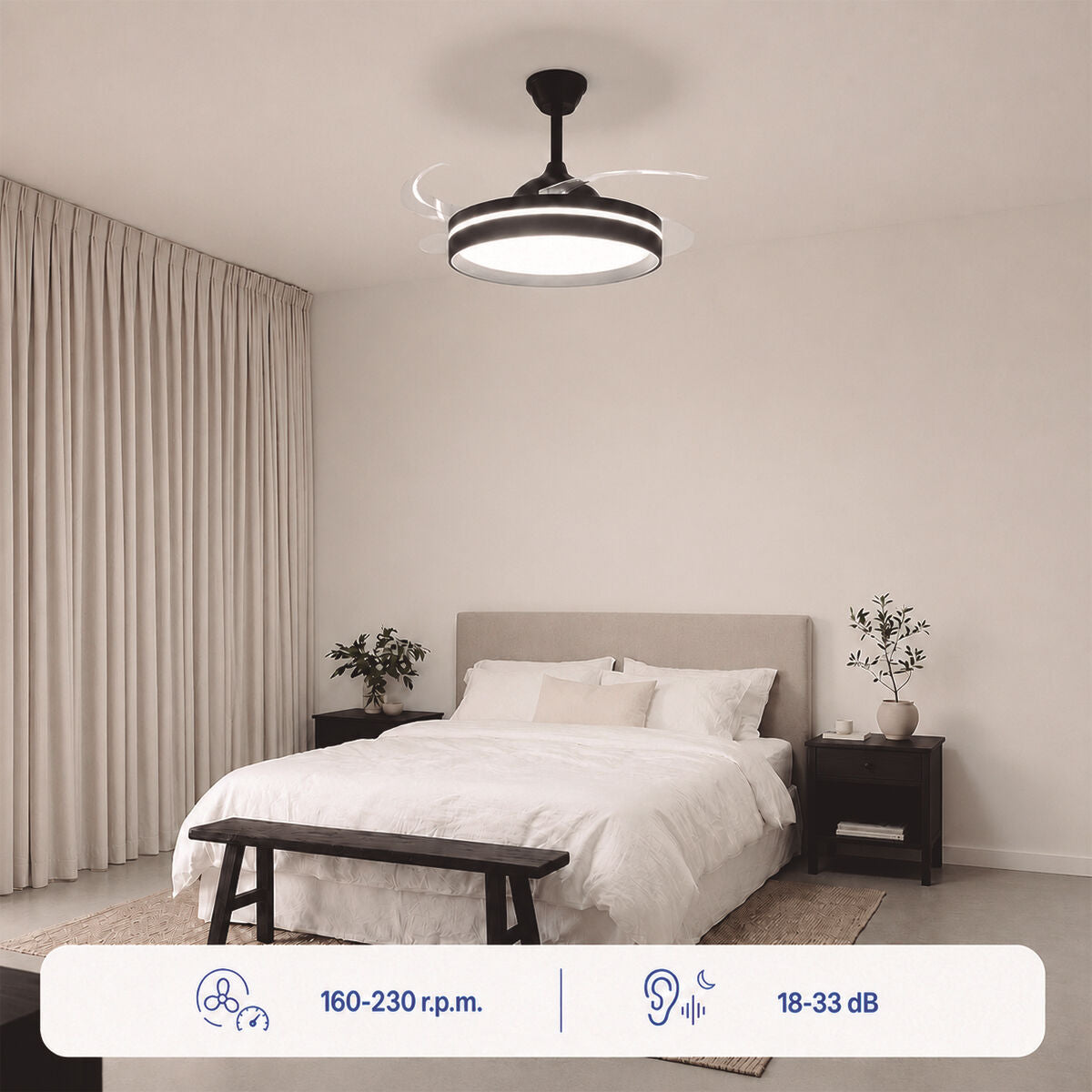 Deckenventilator mit LED-Licht, 4 Retractable Blades & Fern Steuerung InnovaGoods – Produktansicht 4