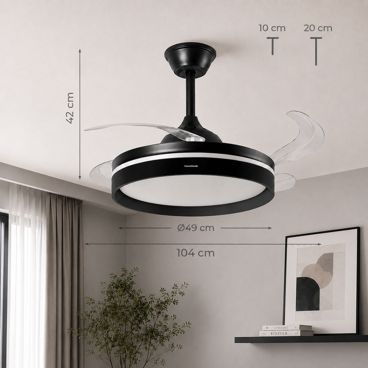 Deckenventilator mit LED-Licht, 4 Retractable Blades & Fern Steuerung InnovaGoods – Produktansicht 6