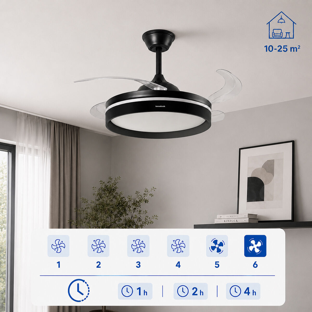Deckenventilator mit LED-Licht, 4 Retractable Blades & Fern Steuerung InnovaGoods – Produktansicht 3