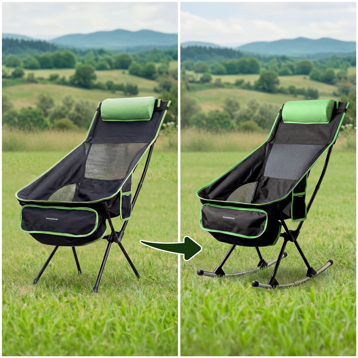 2-in-1 Klappbar Camping Rocking Stuhl mit Pocket, Kissen & Carry Tasche Trillow InnovaGoods – Produktansicht 2