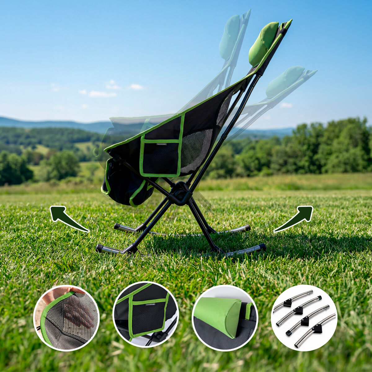 2-in-1 Klappbar Camping Rocking Stuhl mit Pocket, Kissen & Carry Tasche Trillow InnovaGoods – Produktansicht 3